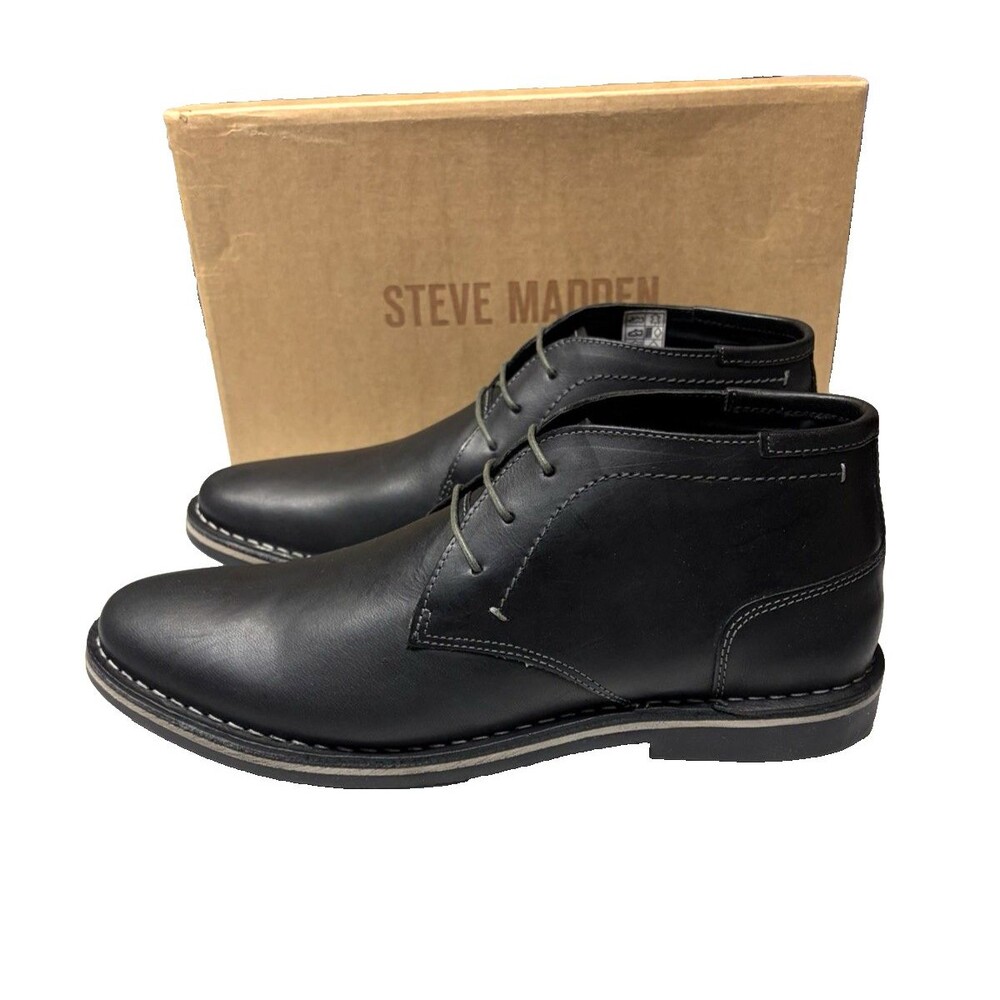 Steve Madden Harken Chukka Ankle Boots Black Leat Smooth Leather Size 12 NIB